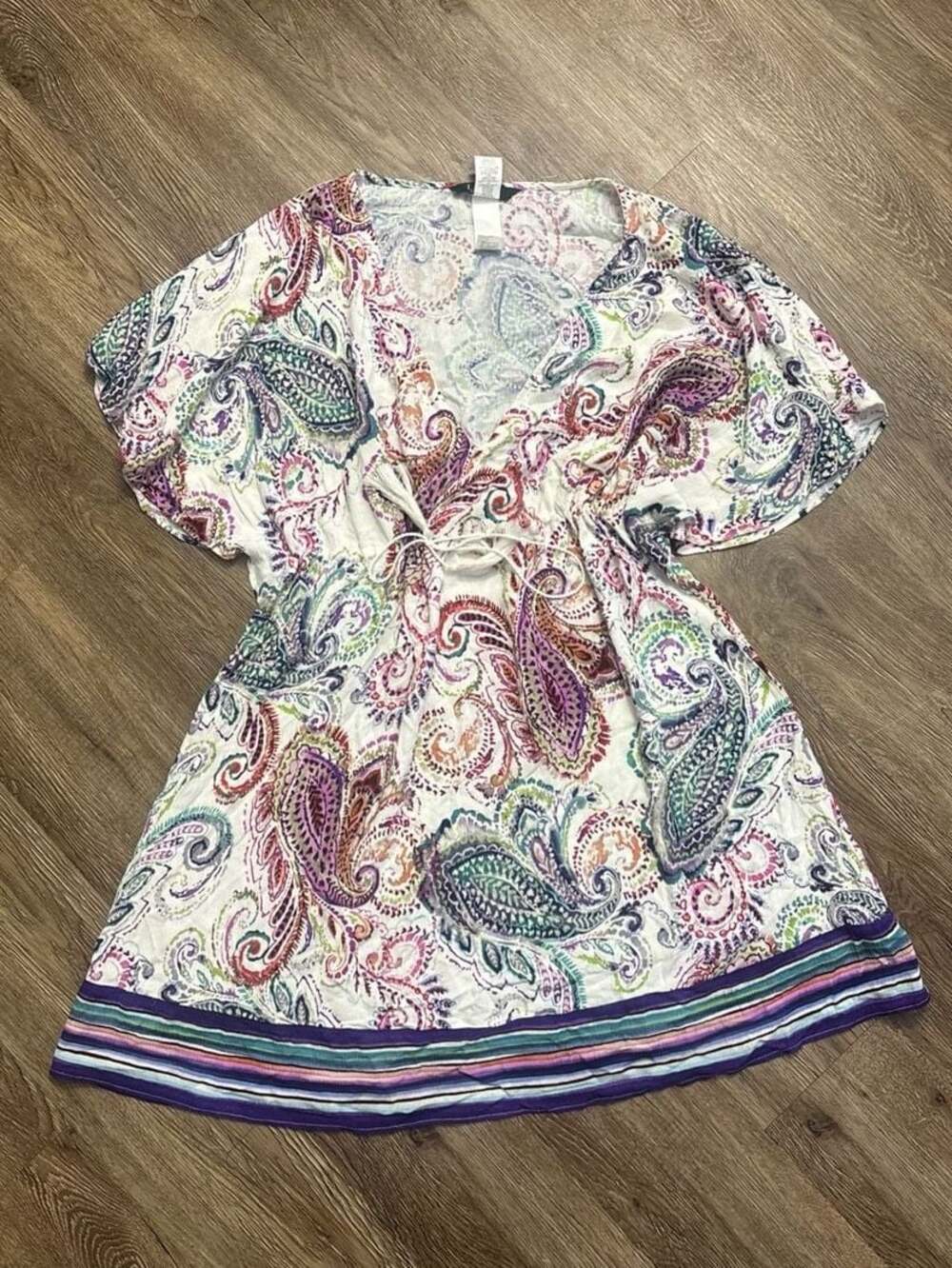 Lauren Ralph Lauren White Paisley Print V-Neck Swim Cover Up